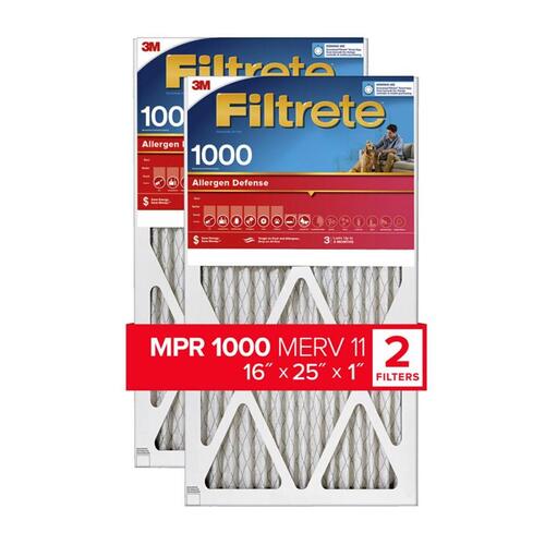 Disposable Air Filter, 25 in L, 16 in W, 11 MERV, 90 % Filter Efficiency, White  - 2 per pack x3 packs