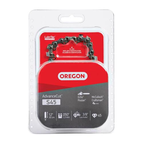 Oregon S45 Chainsaw Chain, 12 in L Bar, 0.05 Gauge, 3/8 in TPI/Pitch, 45-Link