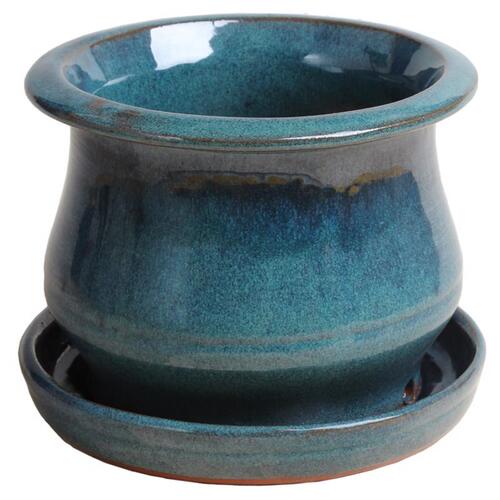 Planter 6" H X 6" W Ceramic Low Bell Aqua Blue Aqua Blue - pack of 2