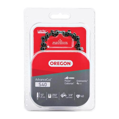 Oregon S40 Chainsaw Chain, 10 in L Bar, 3/8 in TPI/Pitch, 40-Link