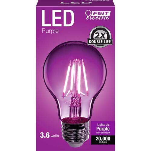 LED Bulb, General Purpose, A19 Lamp, 25 W Equivalent, E26 Lamp Base, Dimmable, Clear Purple