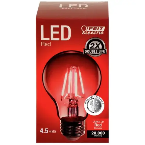 LED Bulb, General Purpose, A19 Lamp, E26 Lamp Base, Dimmable, Clear, Red Light