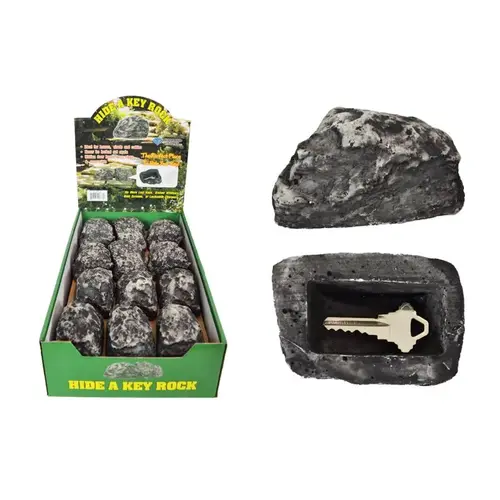 Hide a Key Rock, Plastic/Resin, Black/Gray, 2-5/8 in W, 3-5/8 in H, 1-3/8 in D