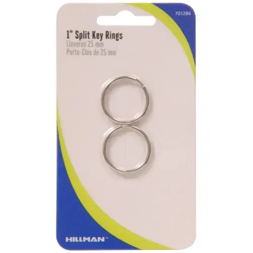 Key Ring 1" D Tempered Steel Silver Split Rings/Cable Rings Silver Pair