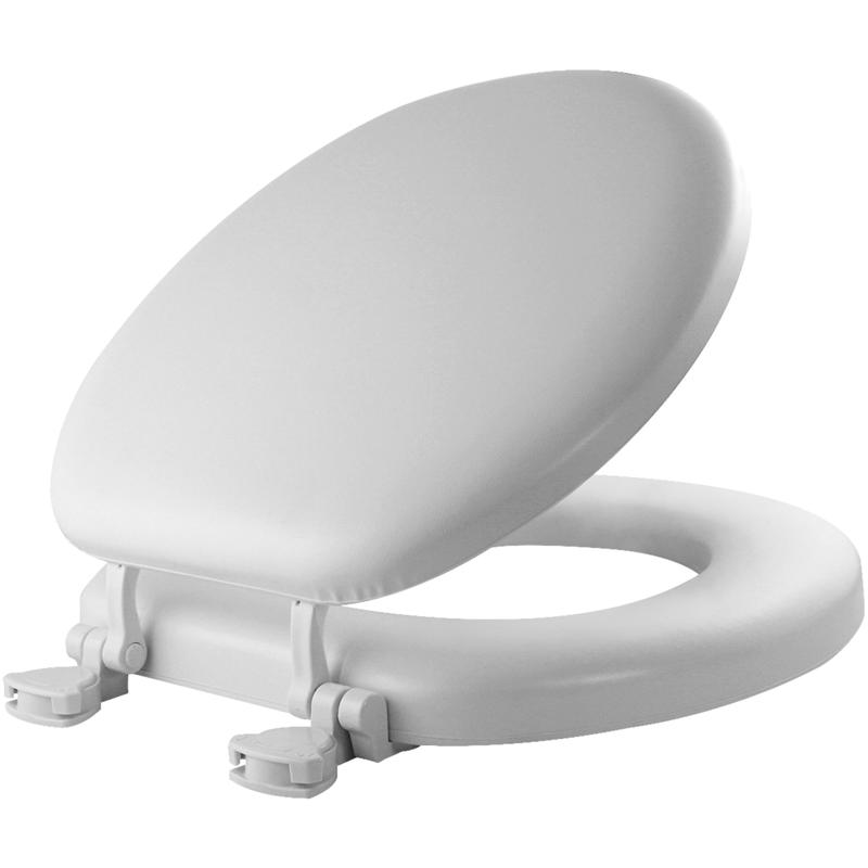 Mayfair 15EC 000 Toilet Seat, Round, Foam/Vinyl/Wood, White, Twist Hinge