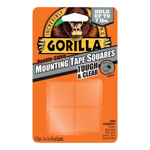Gorilla 6067202-XCP6 Tough & Clear Mounting Tape, 1 in L, 1 in W, Clear - pack of 6