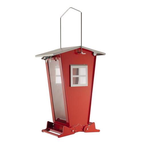 Bird Feeder Snack Shack Wild Bird 7 lb Steel Squirrel-Resistant 2 ports Red