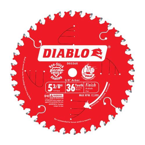 Circular Saw Blade, 5-3/8 in Dia, 0.393 in Arbor, 36-Teeth, Carbide Cutting Edge Perma-Shield