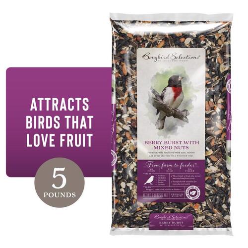 Songbird Selections 13629 Wild Bird Food Berry Burst with Mixed Nuts Wild Bird Seed 5 lb