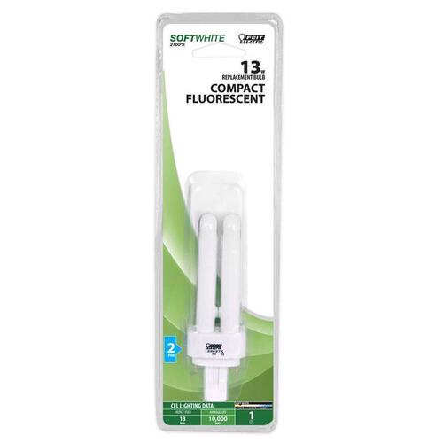 Compact Fluorescent Bulb, 13 W, PL Lamp, GX23 Lamp Base, 780 Lumens, 2700 K Color Temp - pack of 6