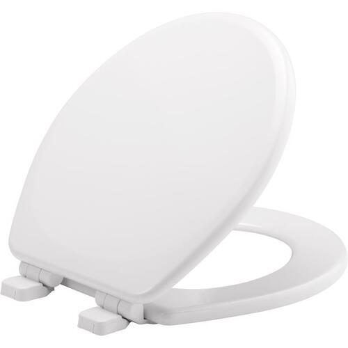 43SLOW 000 Traditional Toilet Seat, Round, Molded Wood, White, Adjustable, Whisper Close Hinge