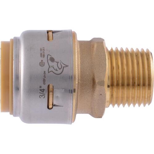 Bullnose Adapter, 3/4 x 1/2 in, Push-to-Connect x MIP, Brass, 200 psi Pressure