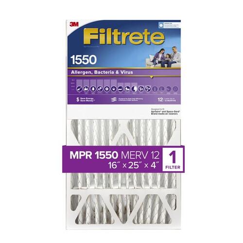 Allergen Air Filter 16" W X 25" H X 4-5/16" D Polyester 12 MERV Pleated