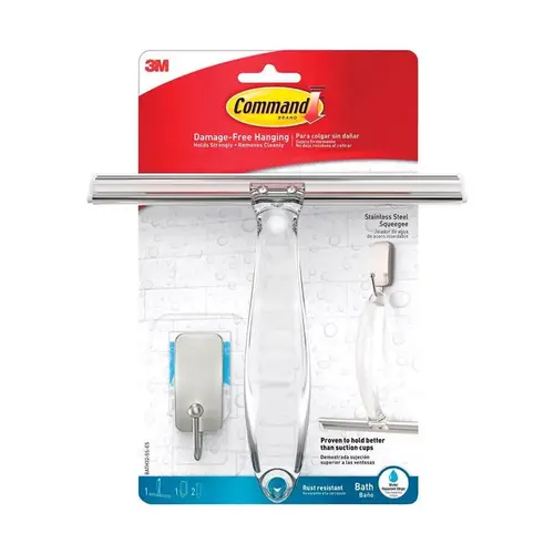 Bath Squeegee Command Small Metal Clear Satin Nickel