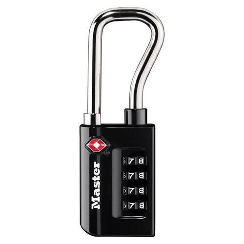 Luggage Lock, 1/4 in Dia Shackle, 1-7/8 in H Shackle, Steel Shackle, Metal Body, 1-5/16 in W Body Black