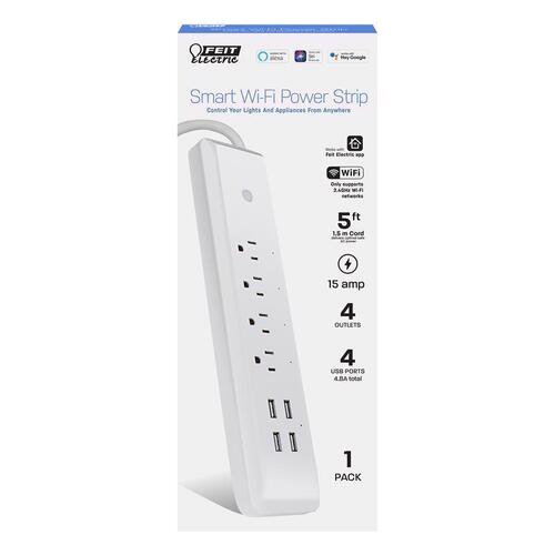 Wi-Fi Power Strip with USB 5 ft. L 4 outlets White 460 J White