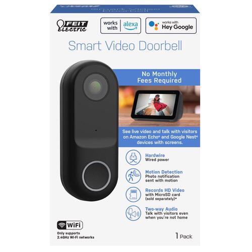 Video Doorbell Smart Home Black Plastic Wired Smart-Enabled Black