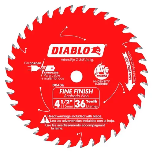 Circular Saw Blade, 4-1/2 in Dia, 3/8 in Arbor, 36-Teeth, Carbide Cutting Edge Perma-Shield