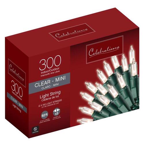 Christmas Lights Incandescent Mini Clear/Warm White 300 ct String 62 ft.