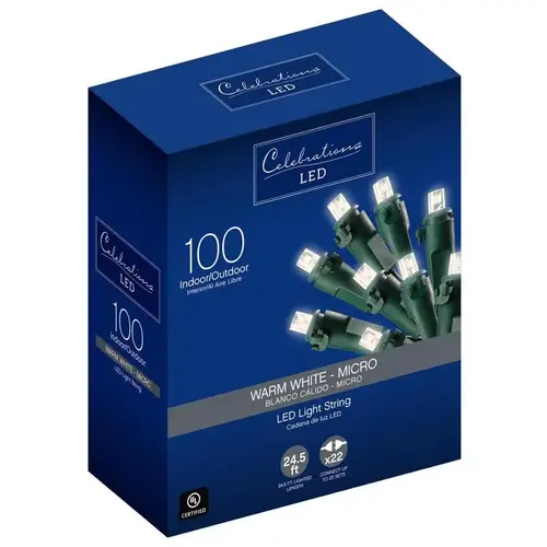 Christmas Lights LED Micro/5mm Clear/Warm White 100 ct String 24.75 ft.