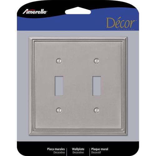 Wallplate, 4-3/4 in L, 4-3/4 in W, 2 -Gang, Metal, Brushed Nickel