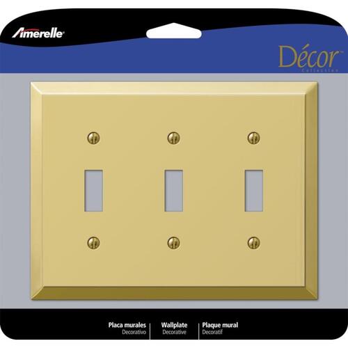 Amerelle 163TTTBR Wall Plate Century Polished Brass 3 gang Stamped Steel Toggle Polished Brass