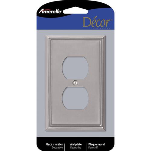 Wall Plate Metro Brushed Nickel Gray 1 gang Die-Cast Metal Duplex Outlet Brushed Nickel