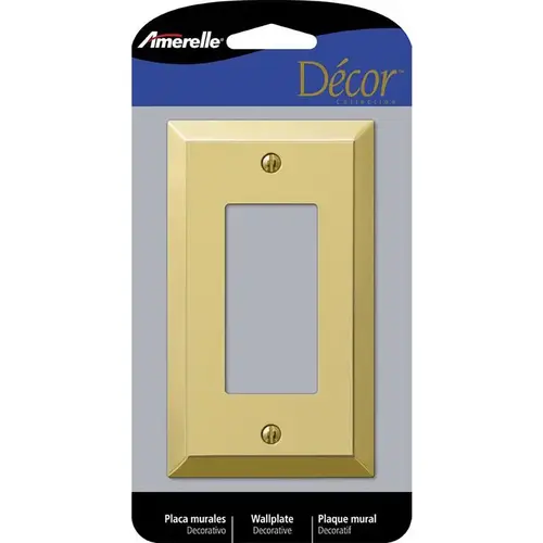 Wallplate, 4-15/16 in L, 2-7/8 in W, 1 -Gang, Steel, Polished Brass