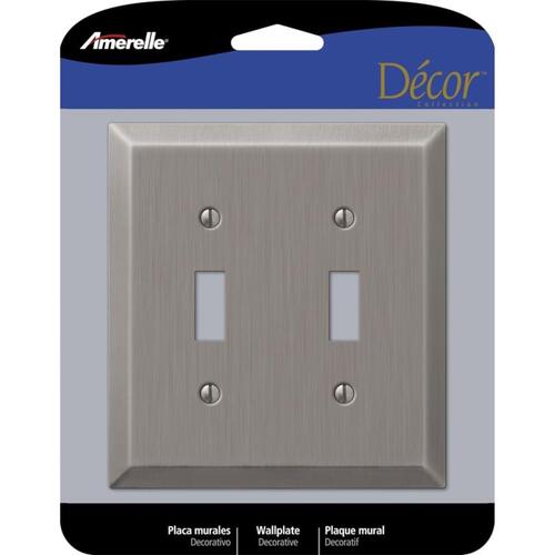 Century Wallplate, 4-15/16 in L, 4-9/16 in W, 2 -Gang, Steel, Antique Nickel - pack of 3