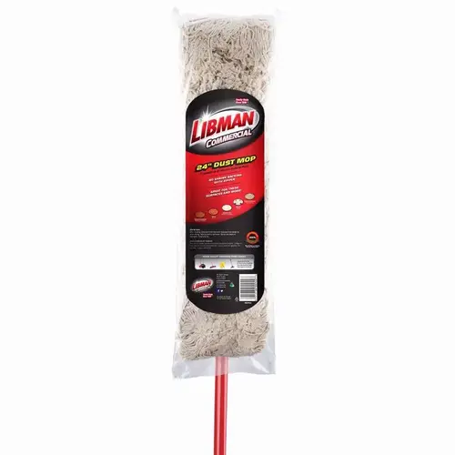 Dust Mop, 5 in W Head, 24 in L Head, Cotton Head, Steel Handle, 61 in L, Red