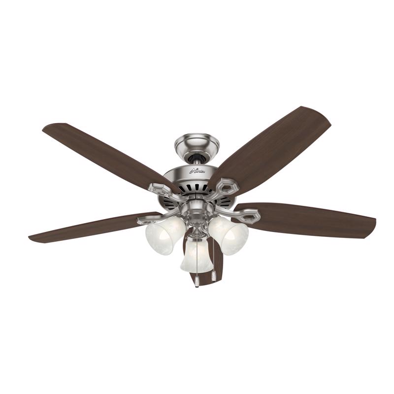 Hunter 53237 Ceiling Fan, 5-Blade, Brazilian Cherry/Harvest Mahogany Blade, 52 in Sweep, Fiberboard Blade, 3-Speed Brushed Nickel