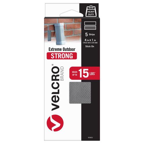 VELCRO Brand 90800 Fastener, 1 in W, 4 in L, Nylon, Titanium, Rubber Adhesive - pack of 5