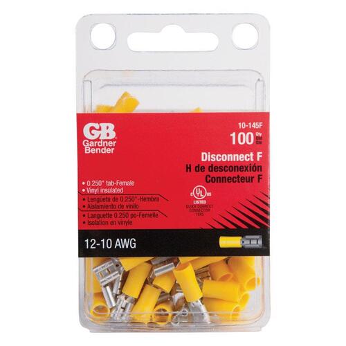 Disconnect Terminal, 600 V, 12 to 10 AWG Wire, 1/4 in Stud, Vinyl Insulation, Yellow - pack of 100