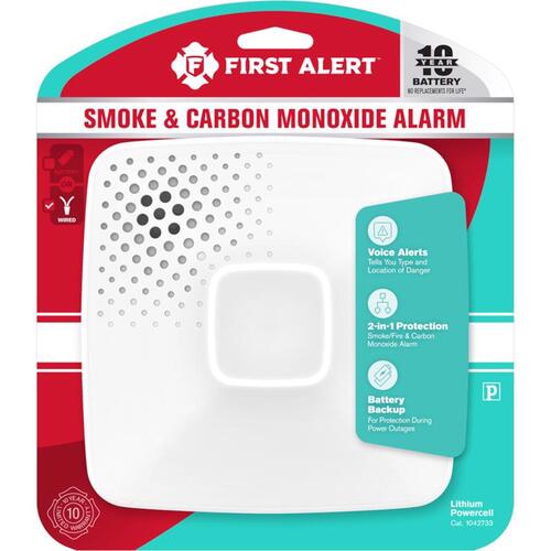 Smoke and Carbon Monoxide Detector Hard-Wired w/Battery Back-up Photoelectric White