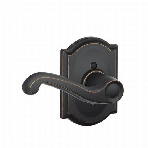 Left Hand Flair Lever with Camelot Rose Interior Active Trim with 12326 Latch and 10269 Strikes Aged Bronze Finish