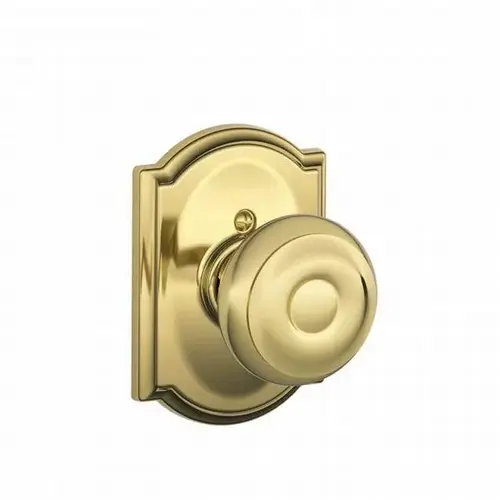 F170 Georgian Dummy Knob Lock With Camelot Trim, Bright Polished Brass