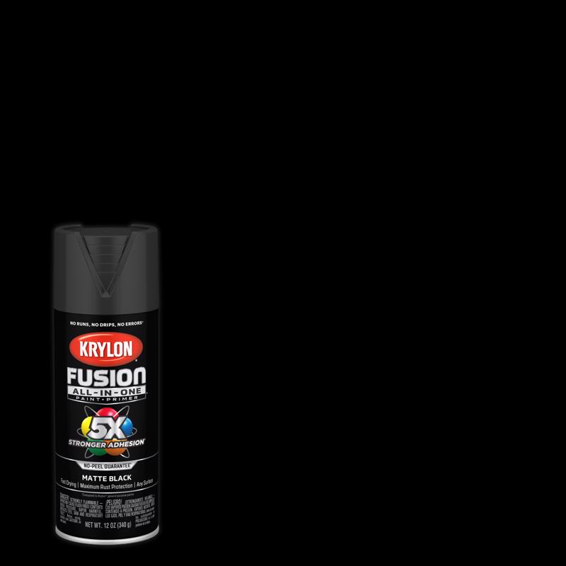 KRYLON K02754007 Fusion Primer and Spray Paint, Matte, Black, 12 oz, Aerosol Can