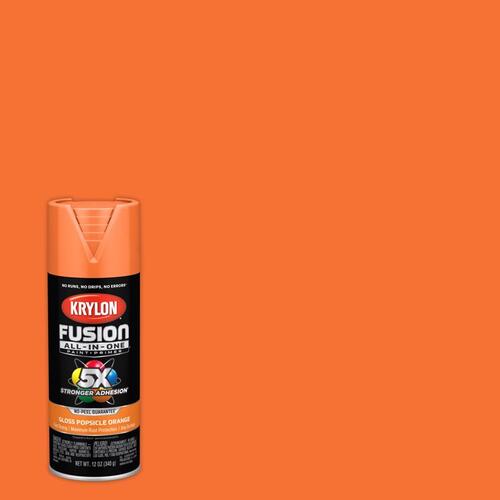 KRYLON K02718007 Fusion Primer and Spray Paint, Gloss, Popsicle Orange, 12 oz, Aerosol Can