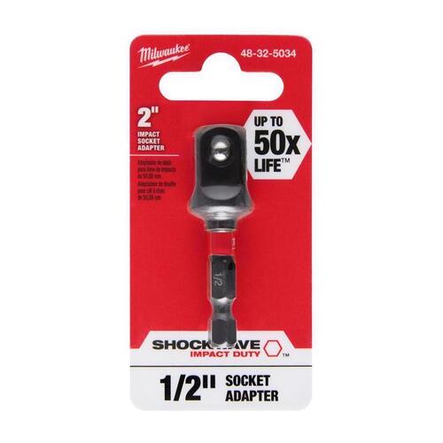 SHOCKWAVE Series Impact Socket Adapter, 1/4 in Drive, Hex Drive, 1/2 in Output Drive, 2 in L Black