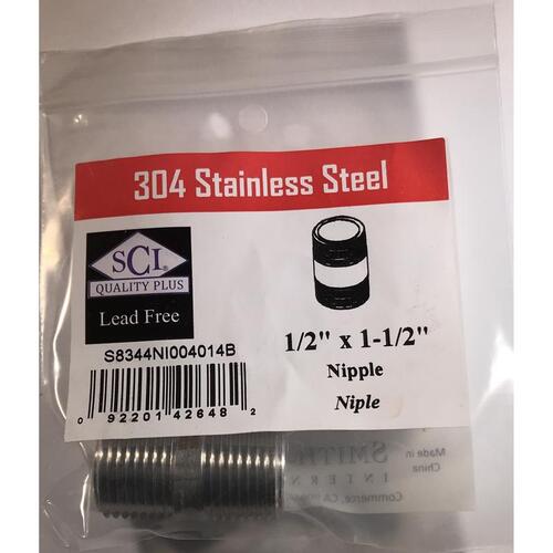 Smith-Cooper 4632101010 Nipple 1/2" MPT T Stainless Steel 1-1/2" L