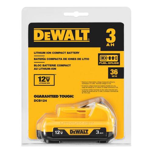 DEWALT DCB124 Battery Pack, 12 V Battery, 3 Ah, Includes: (1) 12V MAX 3 Ah Lithium-Ion Battery