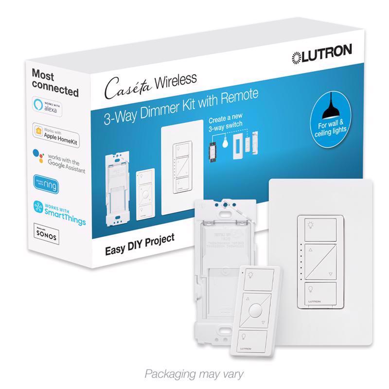 Lutron P-DIM-3WAY-WH Dimmer Switch w/Remote Control Caseta White 150 W 3-Way White