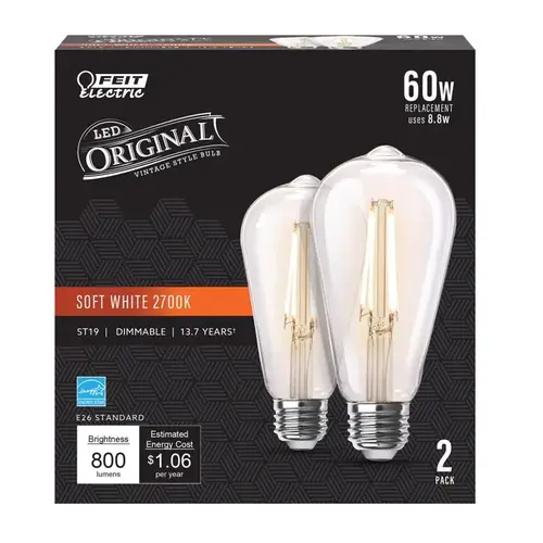 Filament LED Bulb ST19 E26 (Medium) Soft White 60 W Clear Pair