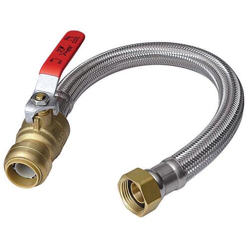 SharkBite U3068FLEX18BVLF Water Heater Connector with Ball Valve 1/2" Push Fit X 3/4" D FIP 18" Stainless Steel Water Heater Connector with Ball V