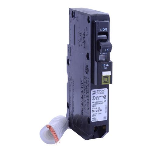 QO Circuit Breaker, AFCI, 15 A, 1 -Pole, 120 V, Fixed Trip, Plug Mounting