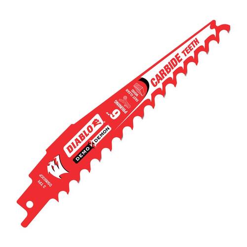 Reciprocating Saw Blade, 6 in L, 3 TPI, Carbide Cutting Edge Red