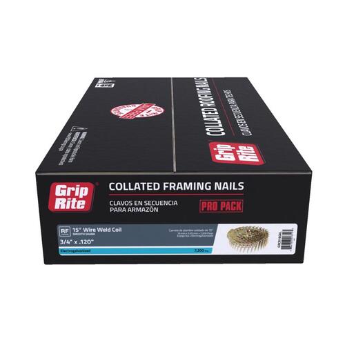 Grip-Rite GRCR19GAL Roofing Nails 3/4" 11 Ga. Angled Coil 15 deg Smooth Shank Electro Galvanized