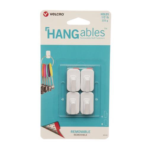 VELCRO Brand VEL-30102-USA HANGables Removable Wall Hook, 0.5 lb, 4-Hook, White - pack of 4