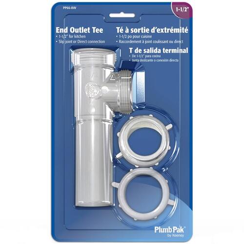 Plumb Pak PP66-8W Master End Outlet and Tailpiece, 1-1/2 in, Slip-Joint, Plastic, White