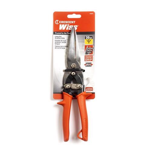 Utility Snip, 10-1/2 in OAL, Straight Cut, Steel Blade, Non-Slip Grip Handle, Orange Handle